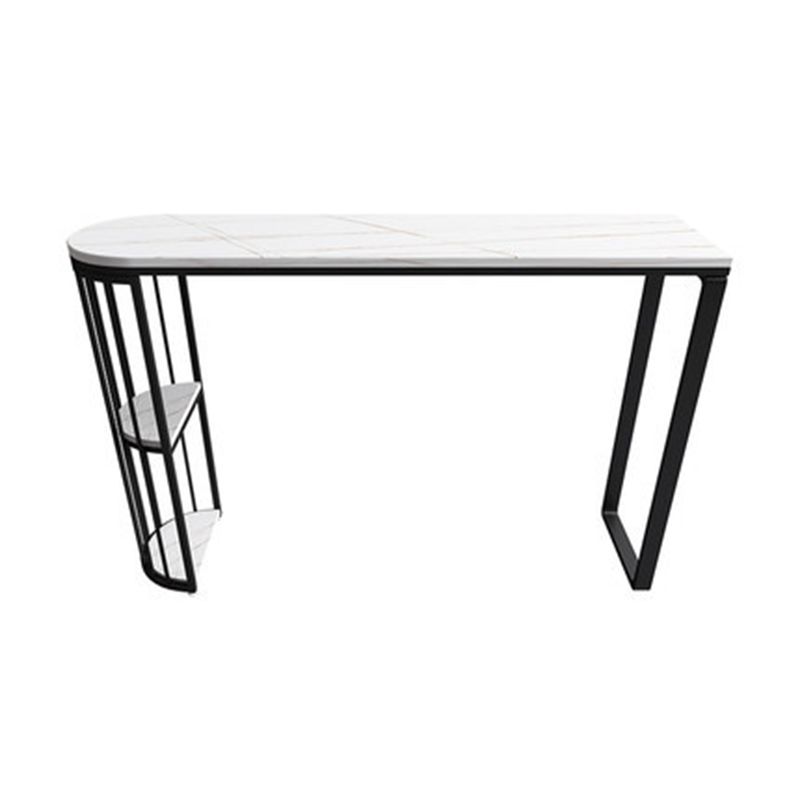 Table de bar en pierre frittée blanche, base en métal, table de salle à manger avec étagères de rangement