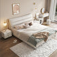 Wood and Upholstered Bed Frame Glam White Panel Bed, 46" Tall