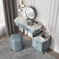 Faux Leather Makeup Dressing Table Stool Set Blue Makeup Vanity