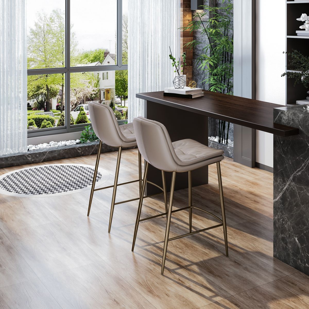 Glam Style Counter Stool Faux Leather Counter-height Stool for Indoor