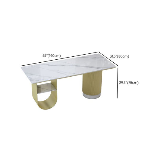 Rectangular Shaped Office Desk 2 Legs Writing Desk in White and Gold for Office