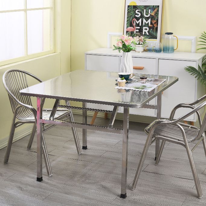 Industrial Square Stainless Steel Dining Table Standard Silver Dining Table for Kitchen Clearhalo ' dining_table' 'Dining Tables & Seating' 'Dining Tables' 'furn' 'furn_dining_table' 'Furniture' 'furniture_dining_table' 'Kitchen & Dining Furniture' 'kitchen&dining_furn' 'kitchen' 'kitchen_dining_table' 1200x1200_60cac31d-edfc-4d9c-b734-0b6dbeea08e9