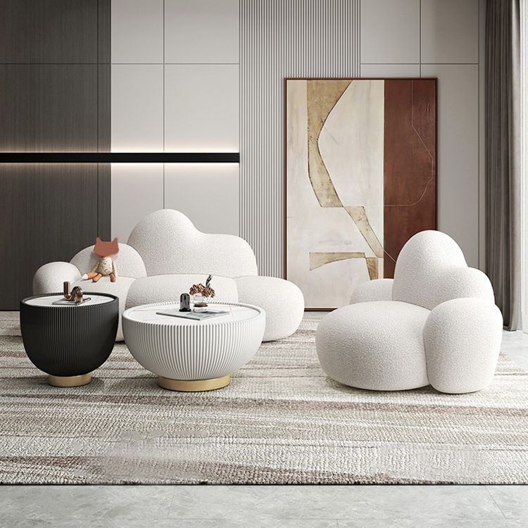 Hedendaagse witte wollen bank met strakke rug voor woonkamer