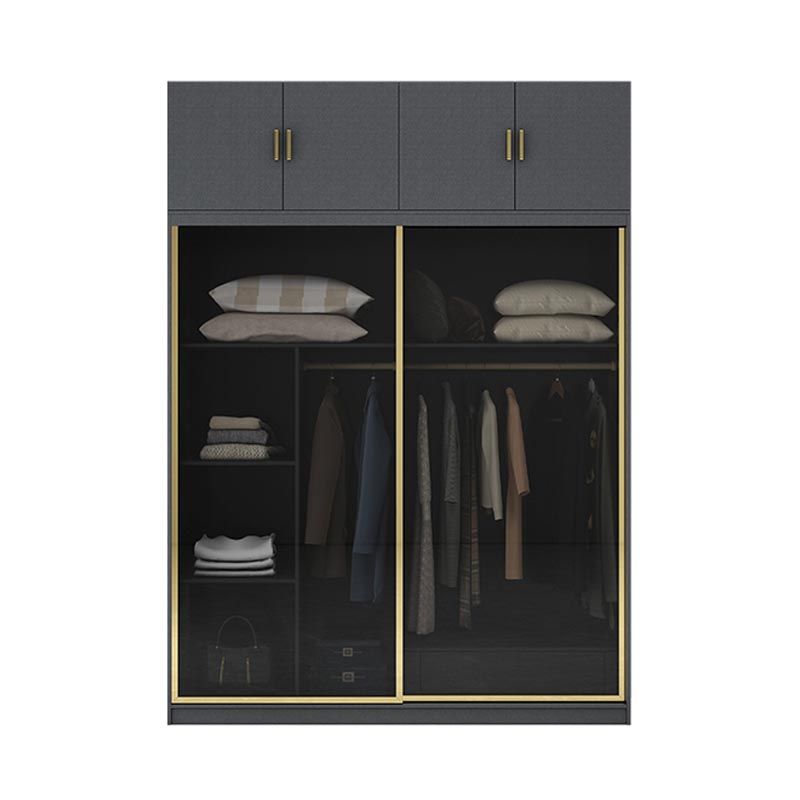 Armoire de porte coulissante moderne pour armoire noire de chambre à coucher avec portes en verre