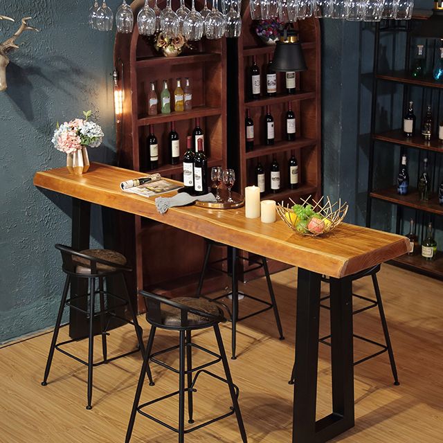 Modern Rectangle Counter Height Table Solid Wood and Metal Counter Wine Table Clearhalo 'Bar Furniture' 'Bar Tables' 'bar_tables' 'furn' 'furn_bar_tables' 'Furniture' 'Kitchen & Dining Furniture' 1200x1200_60d151f8-4b50-47c8-bf1d-e393ee1aa501