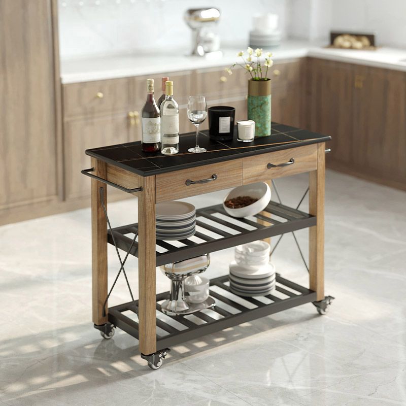 Modern Open Storage Kitchen Trolley Rolling Pine Wood Prep Table Clearhalo 'furn' 'furn_kitchen_islands_carts' 'Furniture' 'Kitchen & Dining Furniture' 'Kitchen Islands & Carts' 'kitchen_islands_carts' 1200x1200_60d17316-2599-4cdb-b28f-0adde14b8fb0