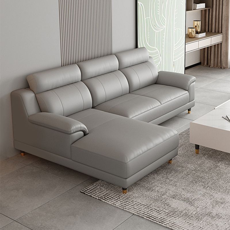 Light-grey Contemporary Sofa Genuine Leather Living Room Sofa & Chaise Clearhalo 'furn' 'furn_sectionals' 'Furniture' 'Living Room Furniture' 'Sectionals' 1200x1200_60d1d55b-fee8-47e1-ad71-0e14d4921af8