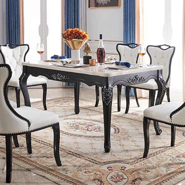 Mesa de comedor blanca rectangular Mesa de piedra victoriana con 4 patas