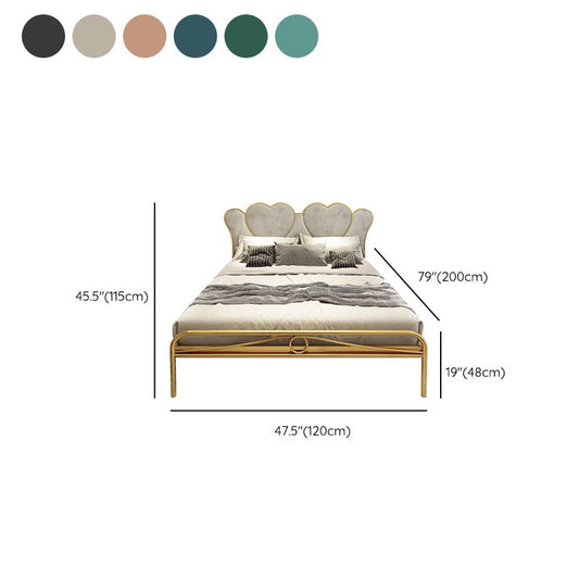 Metal Wire-Grid Bed Frame Upholstered Panel Bed with Heart-Shaped Headboard