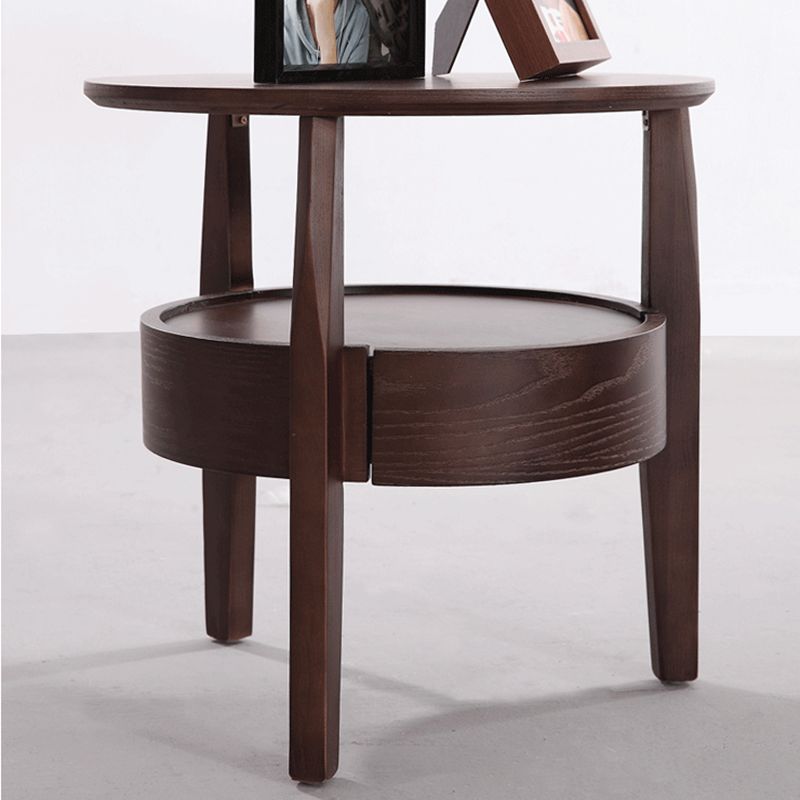 Modernistic Living Room Round 1-Drawer 3 Legs Solid Wood End Table