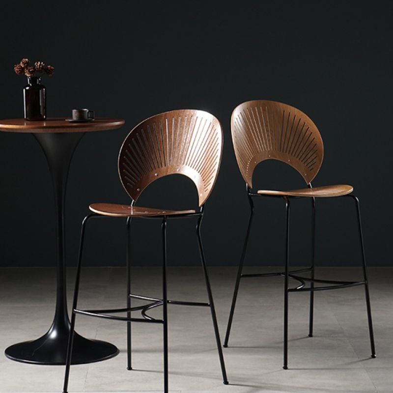 Industrial Armless Solid Wood Barstools 25-Inch Metal Bar Stool