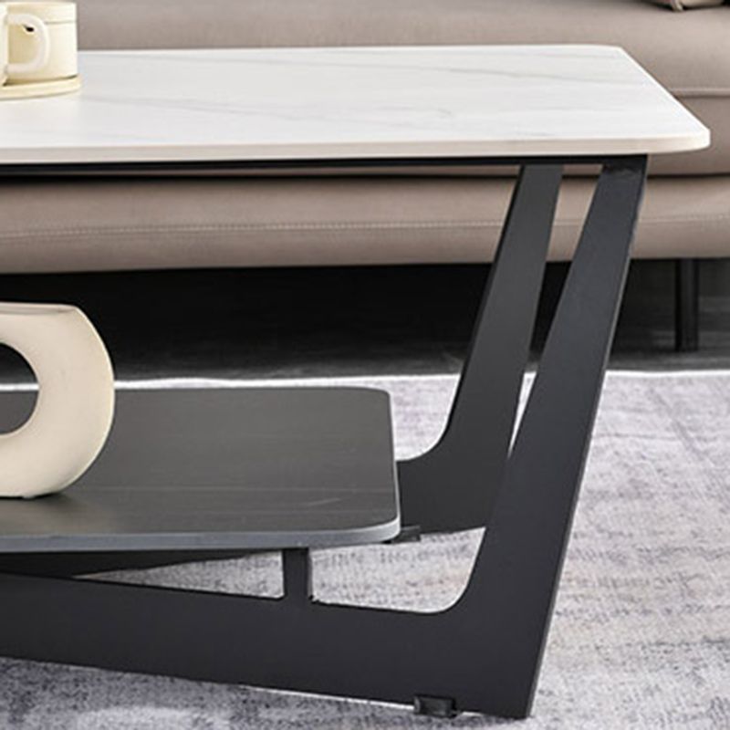 Rechteckiger Couchtisch aus Schiefer, minimalistischer Couchtisch mit offenem Regal