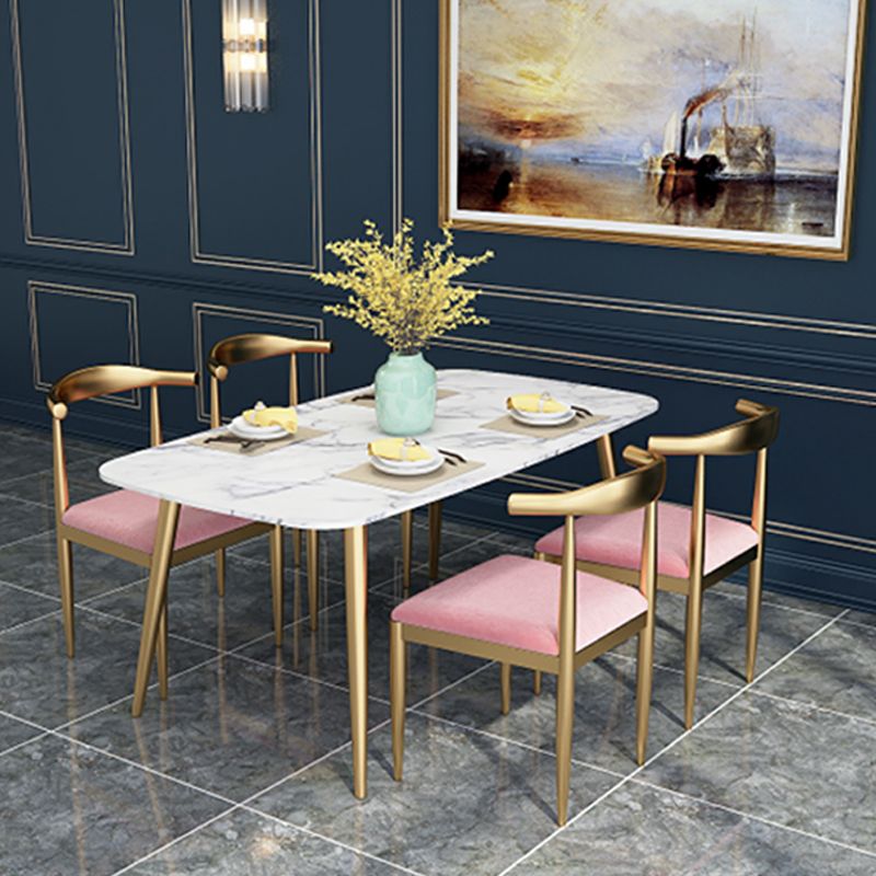 Glam 4 Legs Dining Table Stone Top Table with Metal Base for Dining Room Clearhalo 'Dining Tables & Seating' 'Dining Tables' 'dining_table' 'furn' 'furn_dining_table' 'Furniture' 'Kitchen & Dining Furniture' 1200x1200_60ddae0d-4458-434a-bc30-5506bf185d45