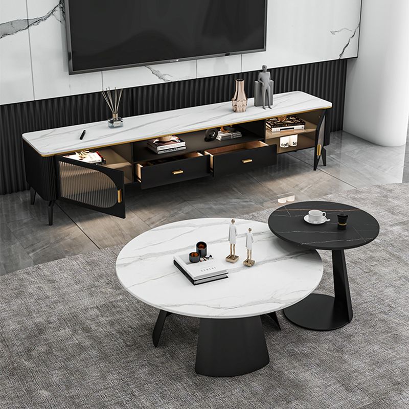 White Round Coffee Table Slate Coffee Table Set with Black Legs Clearhalo 'Coffee & Accent Tables' 'Coffee Tables' 'coffee_tables' 'furn' 'furn_coffee_tables' 'Furniture' 'Living Room Furniture' 1200x1200_60dedd97-0a1f-49dc-998c-aaf6a9379333