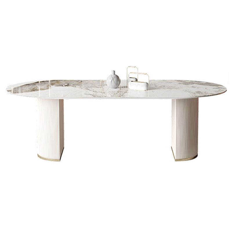 Oval Dining Table Traditional Luxury Stone Dining Table with Double Pedestal Clearhalo 'Dining Tables & Seating' 'Dining Tables' 'dining_table' 'furn' 'furn_dining_table' 'Furniture' 'Kitchen & Dining Furniture' 1200x1200_60e00093-8d56-43b0-99ef-d959ec0a0975