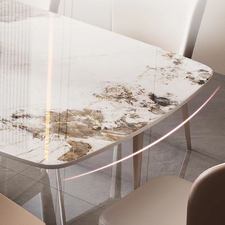 Luxury Rectangular White Stone Top Dining Table with Gold Metal X-Base