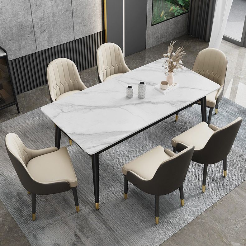 Metal Tripod Base Dining Table Modern Rectangle Stone Dining table in White Clearhalo 'Dining Tables & Seating' 'Dining Tables' 'dining_table' 'furn' 'furn_dining_table' 'Furniture' 'furniture_dining_table' 'Kitchen & Dining Furniture' 1200x1200_60e122cf-fe63-45c3-8152-5fddebbcd9ce