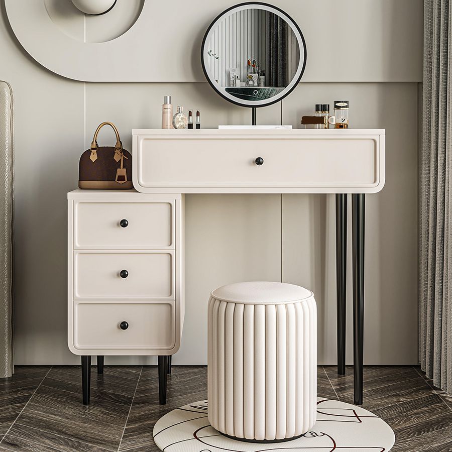 Vanity di trucco da tavolo in legno bianco bianco contemporaneo con cassetti