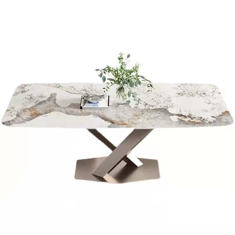 Glam Style Sintered Stone Table Rectangle Table with Metal Legs for Home Use Clearhalo 'Dining Tables & Seating' 'Dining Tables' 'dining_table' 'furn' 'furn_dining_table' 'Furniture' 'Kitchen & Dining Furniture' 1200x1200_60e48a34-05ac-462d-9719-f427e5eb4130