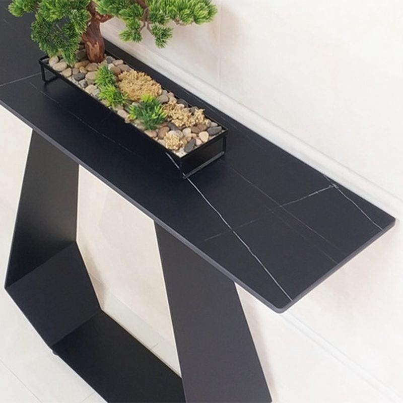 Rectangle Shape Contemporary Console Table Black Stone Console Sofa Table