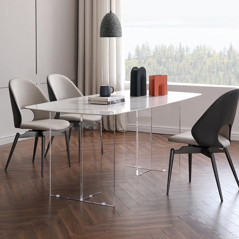 Table à manger à double piédestal en pierre moderne table rectangle blanc pour cuisine