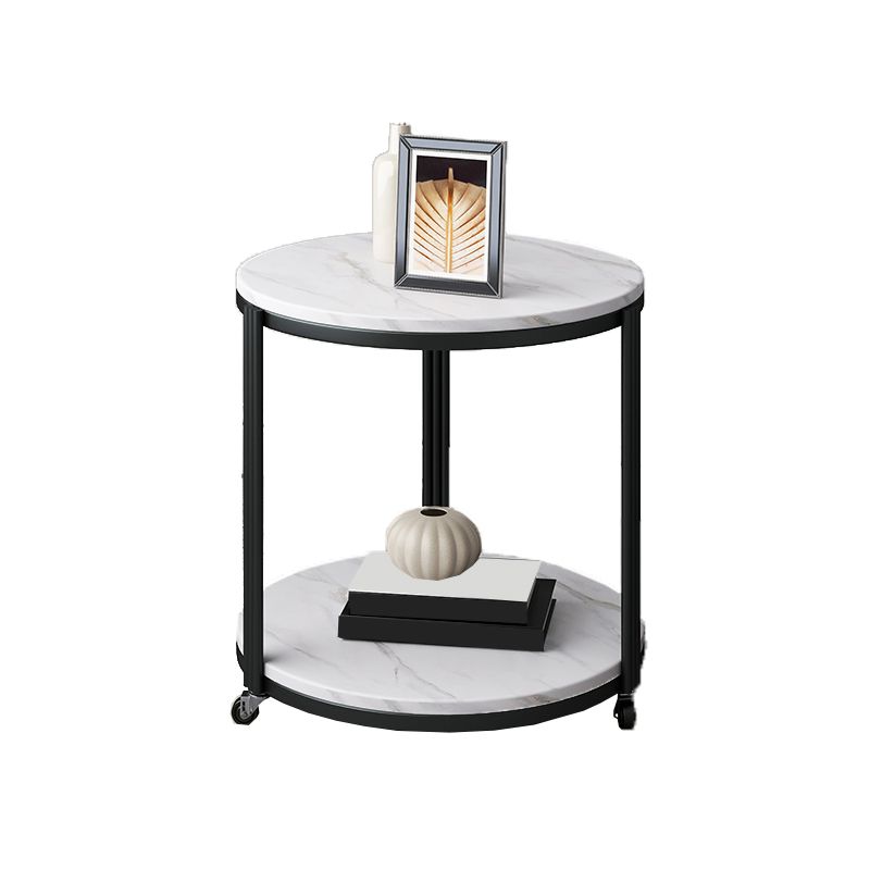 Modern 21.6" Tall Slate Round Side Table Metal Frame End Table with Shelf
