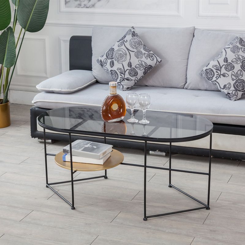 Modern X-Base Coffee Cocktail Table Glass Top Coffee Cocktail Table for Living Room Clearhalo 'Coffee & Accent Tables' 'Coffee Tables' 'coffee_tables' 'furn' 'furn_coffee_tables' 'Furniture' 'Living Room Furniture' 1200x1200_60ec3498-08ca-414b-a7ca-aa3d11b604f6
