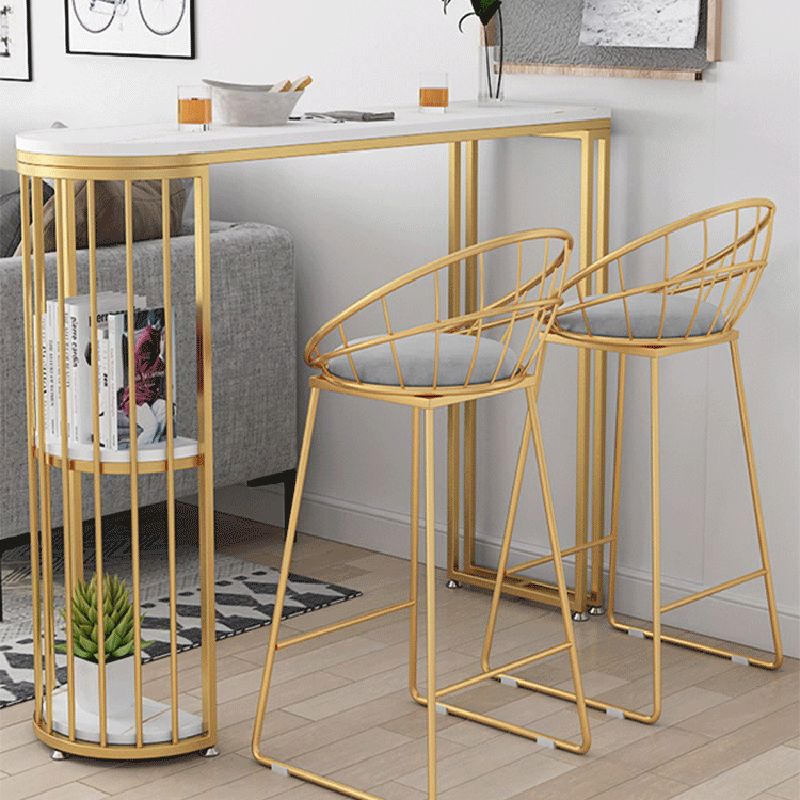 Contemporary Stone Storage Bistro Dining Table Double pedestal Indoor Patio Bar Table Clearhalo 'Bar Furniture' 'Bar Tables' 'bar_tables' 'furn' 'furn_bar_tables' 'Furniture' 'furniture_bar_tables' 'Kitchen & Dining Furniture' 1200x1200_60efb1ad-bbd0-486f-bb38-f72bbc210a3c