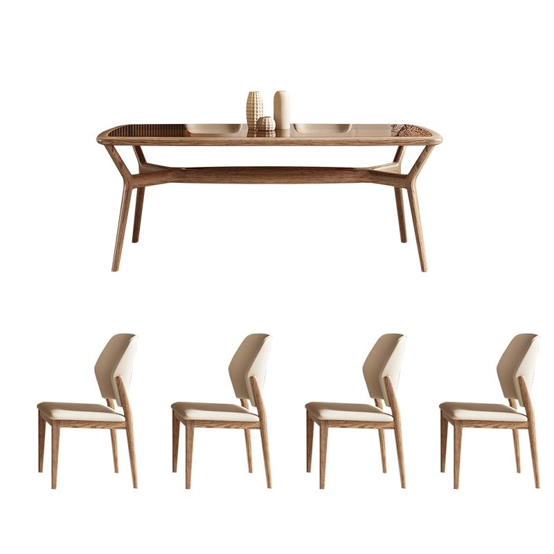 Contemporary Tempered Glass Top 4 Legs Base Dining Room Set for Kitchen