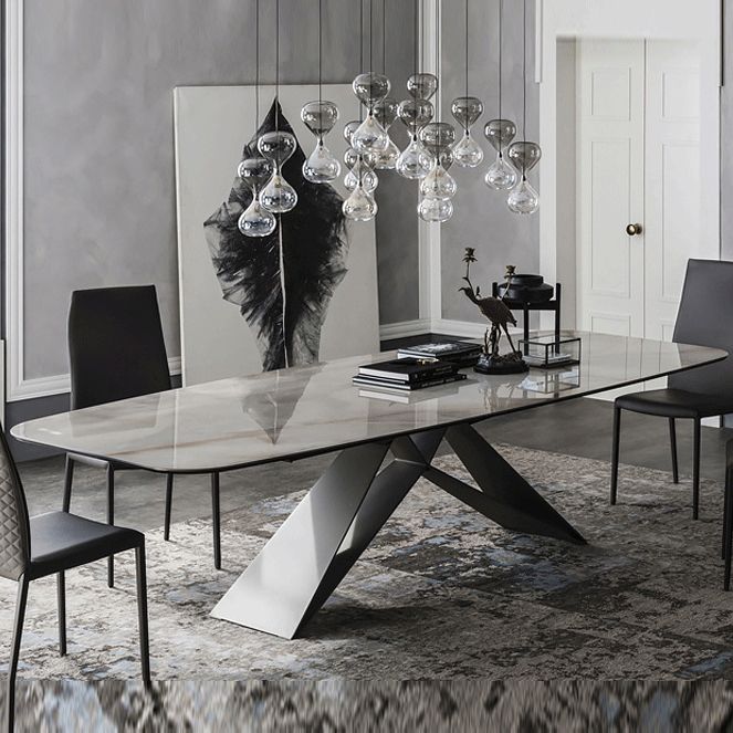 Rectangle Dining Table Industrial Stone Top Dining Table with Stainless Steel Base Clearhalo 'Dining Tables & Seating' 'Dining Tables' 'dining_table' 'furn' 'furn_dining_table' 'Furniture' 'furniture_dining_table' 'Kitchen & Dining Furniture' 'kitchen' 'kitchen_dining_table' 1200x1200_60f00ca1-b9ba-425a-bae8-e201e8834247