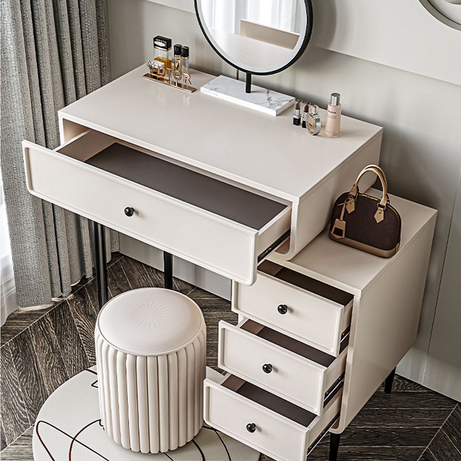 Vanity di trucco da tavolo in legno bianco bianco contemporaneo con cassetti