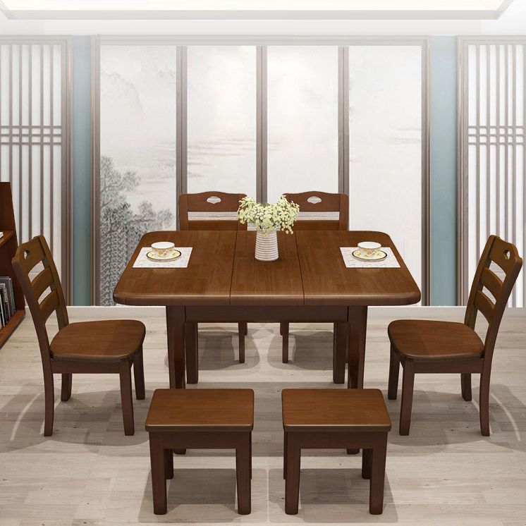 Rectangle 4 Legs Vintage Dining Table Wood Color Extendable Table of Solid Wood Clearhalo ' dining_table' 'Dining Tables & Seating' 'Dining Tables' 'furn' 'furn_dining_table' 'Furniture' 'furniture_dining_table' 'Kitchen & Dining Furniture' 'kitchen&dining_furn' 'kitchen' 'kitchen_dining_table' 1200x1200_60f32c2f-86cb-4a25-b9f2-aa4b6f939db3