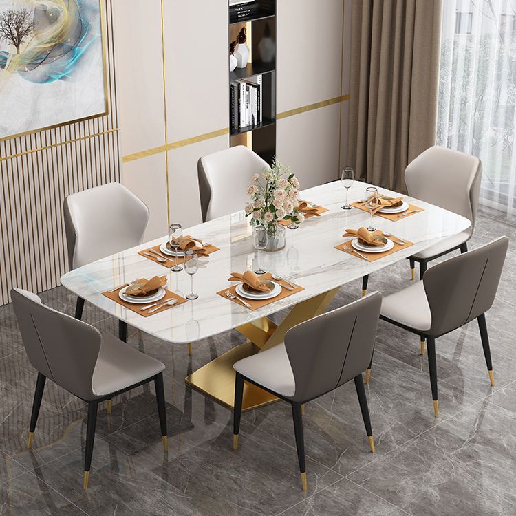 Traditional Luxury Rectangle Dining Table Sintered Stone Table with Gold Pedestal Base Clearhalo ' dining_table' 'Dining Tables & Seating' 'Dining Tables' 'furn' 'furn_dining_table' 'Furniture' 'furniture_dining_table' 'Kitchen & Dining Furniture' 'kitchen&dining_furn' 'kitchen' 'kitchen_dining_table' 1200x1200_60f72677-7377-45ae-b592-edef7d49d0d8