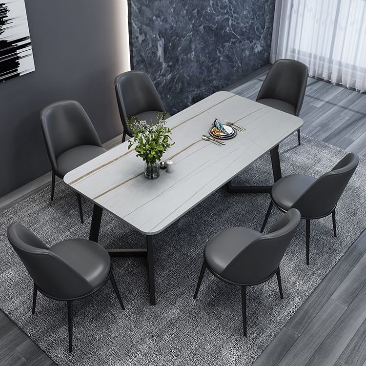 Modern Style Sintered Stone Dining Set with Rectangle Shape Table and Double Pedestal Base Clearhalo 'Dining Room Sets' 'Dining Tables & Seating' 'dining_room_set' 'furn' 'furn_dining_room_set' 'Furniture' 'furniture_dining_room_set' 'Kitchen & Dining Furniture' 'kitchen&dining_furn' 'kitchen' 1200x1200_60fe7081-b78c-461a-8c81-dc69593adb82