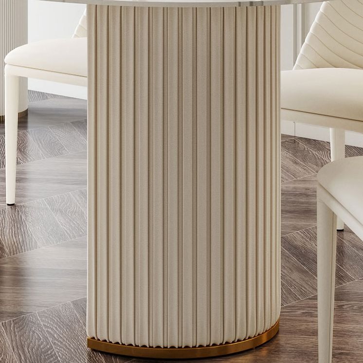 Eigentijdse ovale tafel gesinterde stenen top dubbele voetstuk eettafel