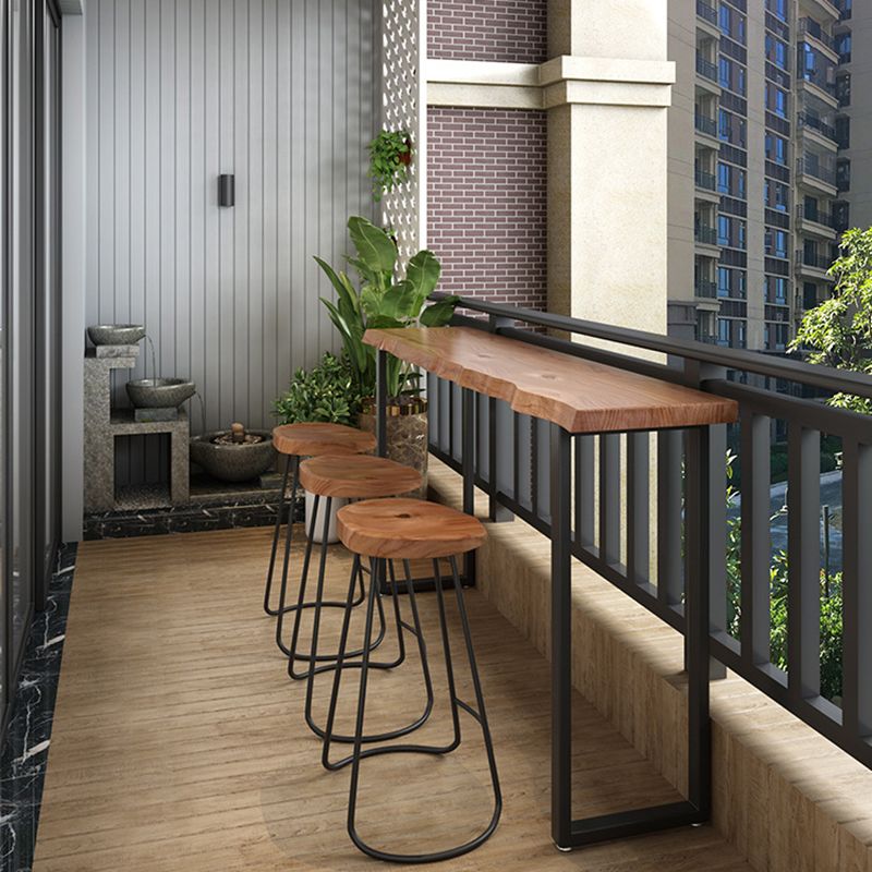 Mesa de Bar moderna, mesa de Pub de madera maciza de hierro negro con pedestal doble para Patio