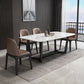 Table de dîner fixe en marbre rectangulaire de style simplicité avec base à tréteaux