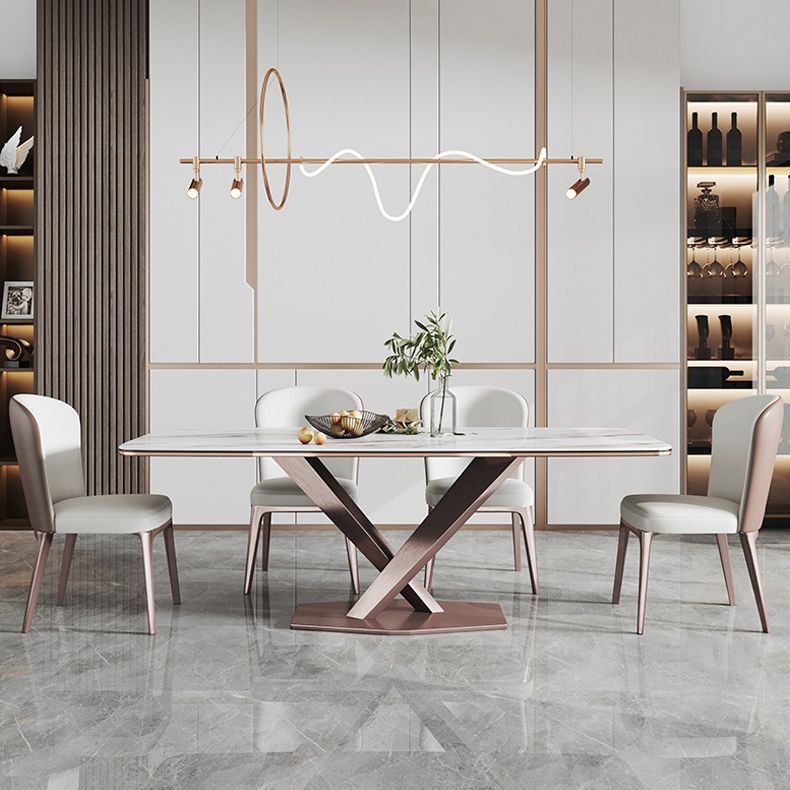 Modern Style Sintered Stone Dining Room Set with Fixed Rectangle Shape Table and Trestle Base Clearhalo 'Dining Room Sets' 'Dining Tables & Seating' 'dining_room_set' 'furn' 'furn_dining_room_set' 'Furniture' 'furniture_dining_room_set' 'Kitchen & Dining Furniture' 'kitchen&dining_furn' 'kitchen' 1200x1200_61030179-3c57-494e-bee8-af15b563501f