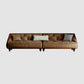 Mid-Century Modern Sloped Arm Sofa Tufted Genuine Leather Sofa in Brown