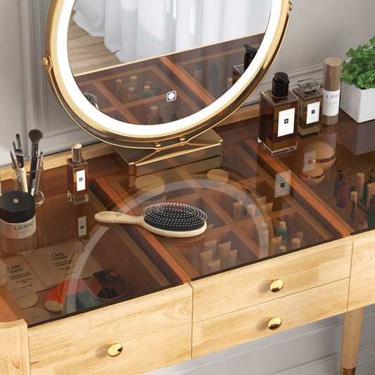Contemporary Drawers Dressing Table Solid Wood Dresser Mirrored Vanity Set