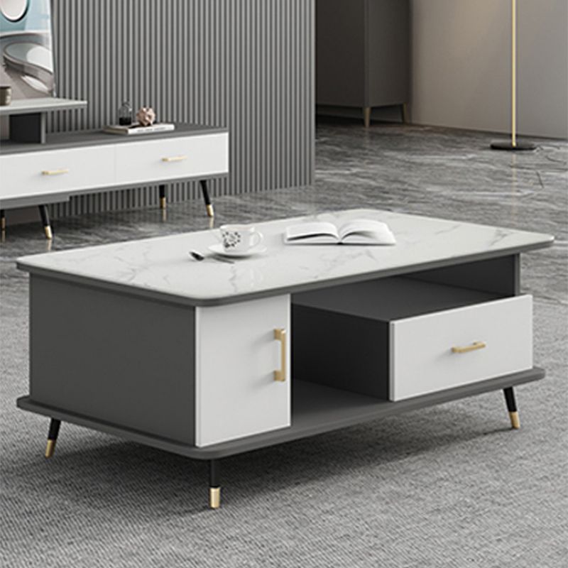Table basse rectangulaire en ardoise avec tiroirs de rangement