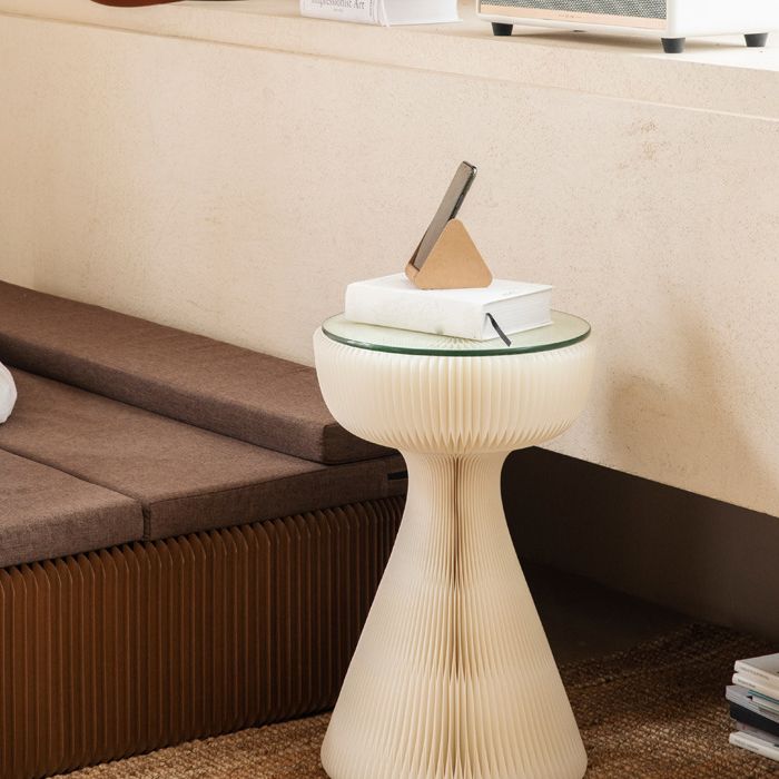 21.25" Tall Kraft Paper Pedestal End Table Round Glass Top Side Table Clearhalo 'Coffee & Accent Tables' 'End & Side Tables' 'end_side_tables' 'furn' 'furn_end_side_tables' 'Furniture' 'Living Room Furniture' 1200x1200_6105c4c6-3e43-4dd3-b5b6-a6b1c7e1f74c