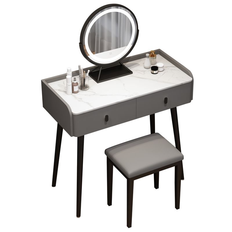 Modern Stone Top Make-up Vanity Solid Wood Vanity Dressing Table Set with 2 Drawers