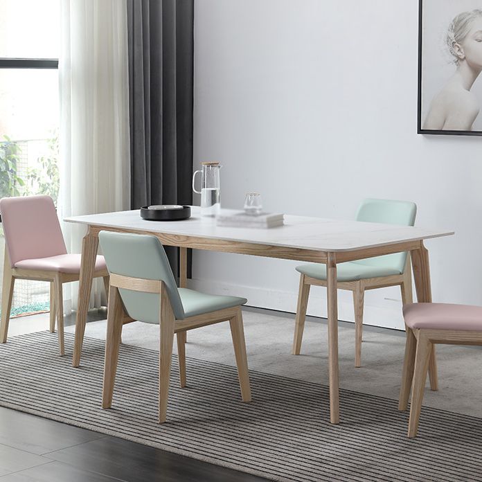 Mesa de comedor rectangular Mesa blanca fija con tapa de piedra sinterizada