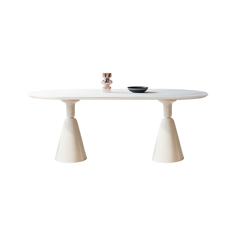 Modern White Top Dining Table for Small Space Linen White Finish Steel Base
