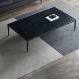Glam Style White/black/grey Rock Slate Top Metal Base Coffee Table