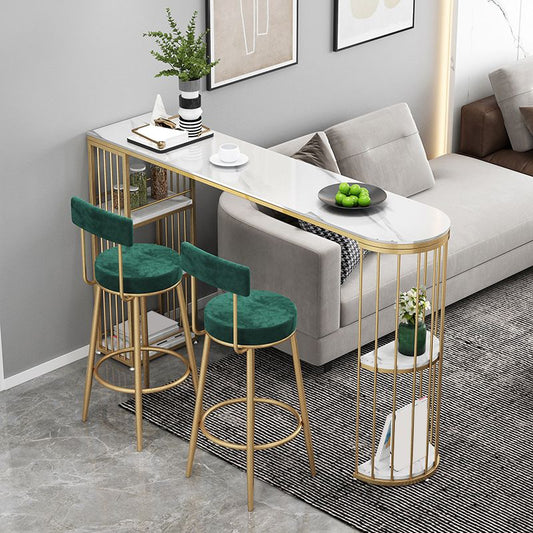 貯蔵庫付きのモダンな焼結された石のバーテーブルメタルベースダイニングテーブル