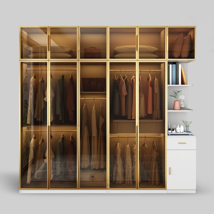 Modern Style Glass Wardrobe Bedroom Wardrobe Closet with Drawer Clearhalo 'Armoires & Wardrobes' 'armoires_wardrobes' 'Bedroom Furniture' 'furn' 'furn_armoires_wardrobes' 'Furniture' 1200x1200_6113fb50-5eb8-4c9a-b5c5-7302d51c4c04