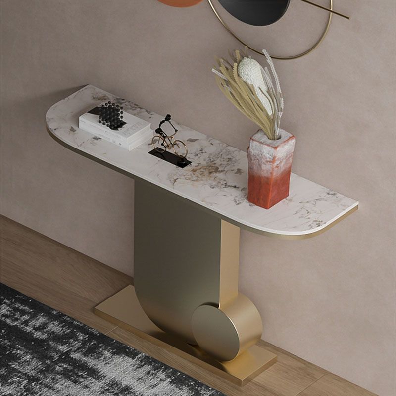 12 Inch Wide Accent Table Glam Half Moon Stone Console Table