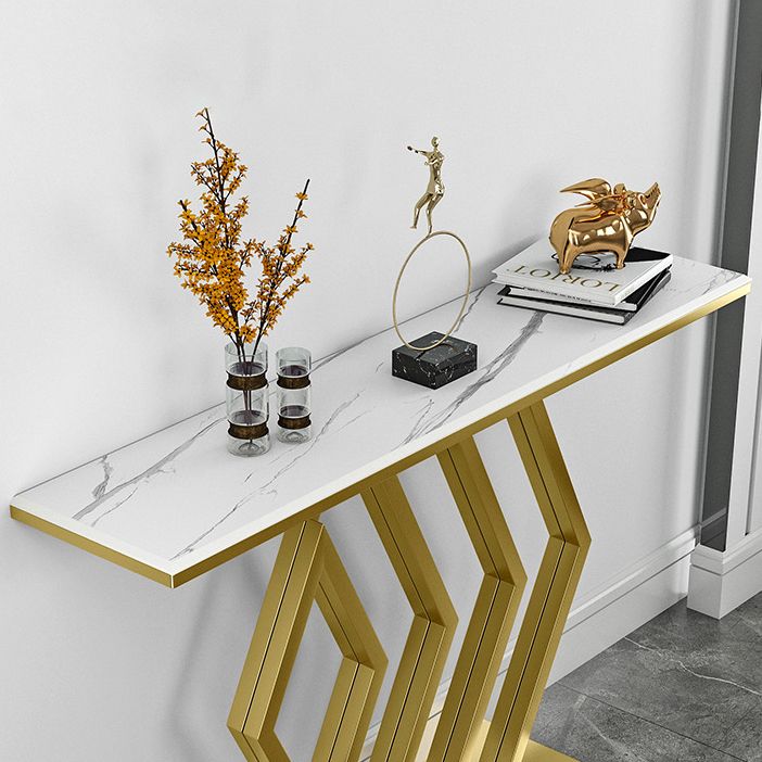 Contemporary Stone Console Sofa Table Rectangle Iron End Table for Hall Clearhalo 'Console Tables' 'console_tables' 'Entry & Mudroom Furniture' 'furn' 'furn_console_tables' 'Furniture' 1200x1200_6114c4cb-0c57-4201-82b0-a0709122b185